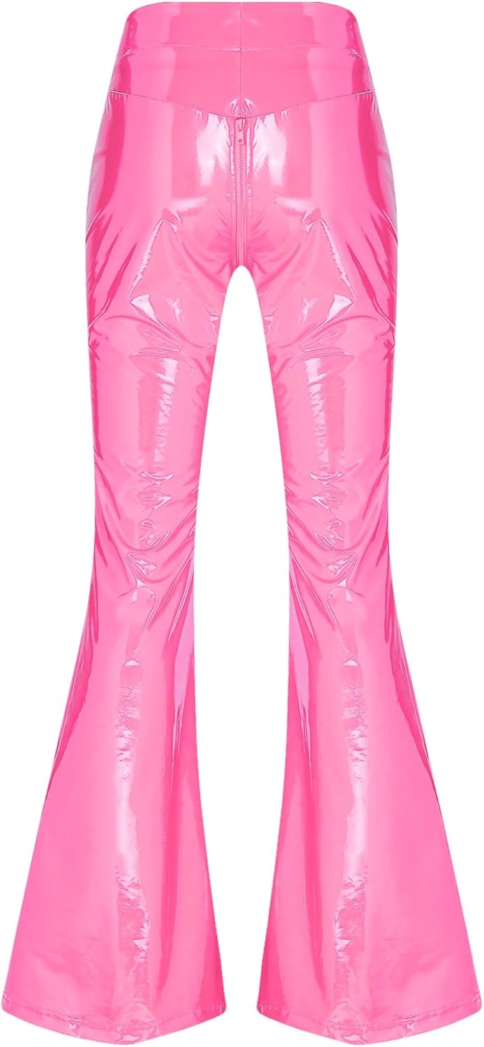 image:imageWomen Patent Leather Leggings Y2k Flared PantsPink