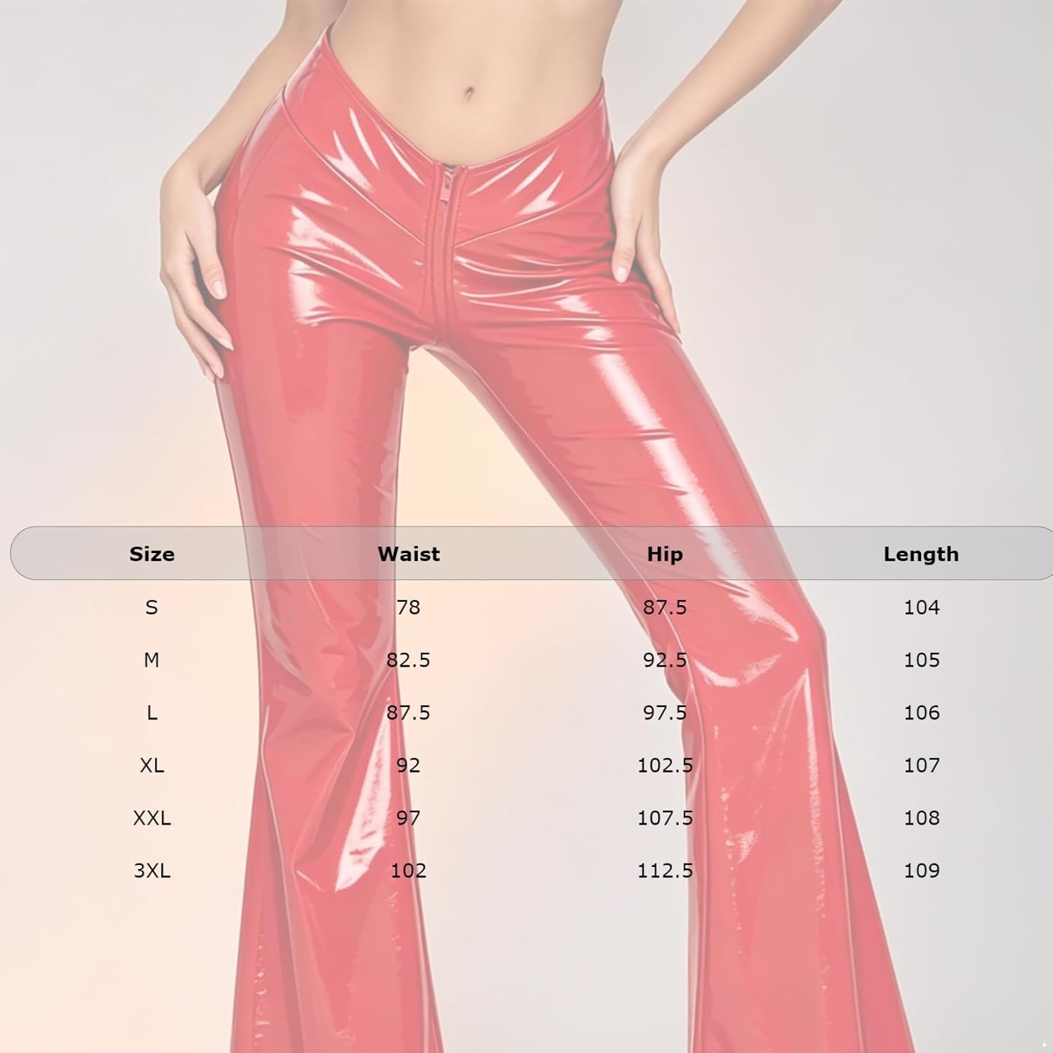 image:imageWomen Patent Leather Leggings Y2k Flared PantsRed