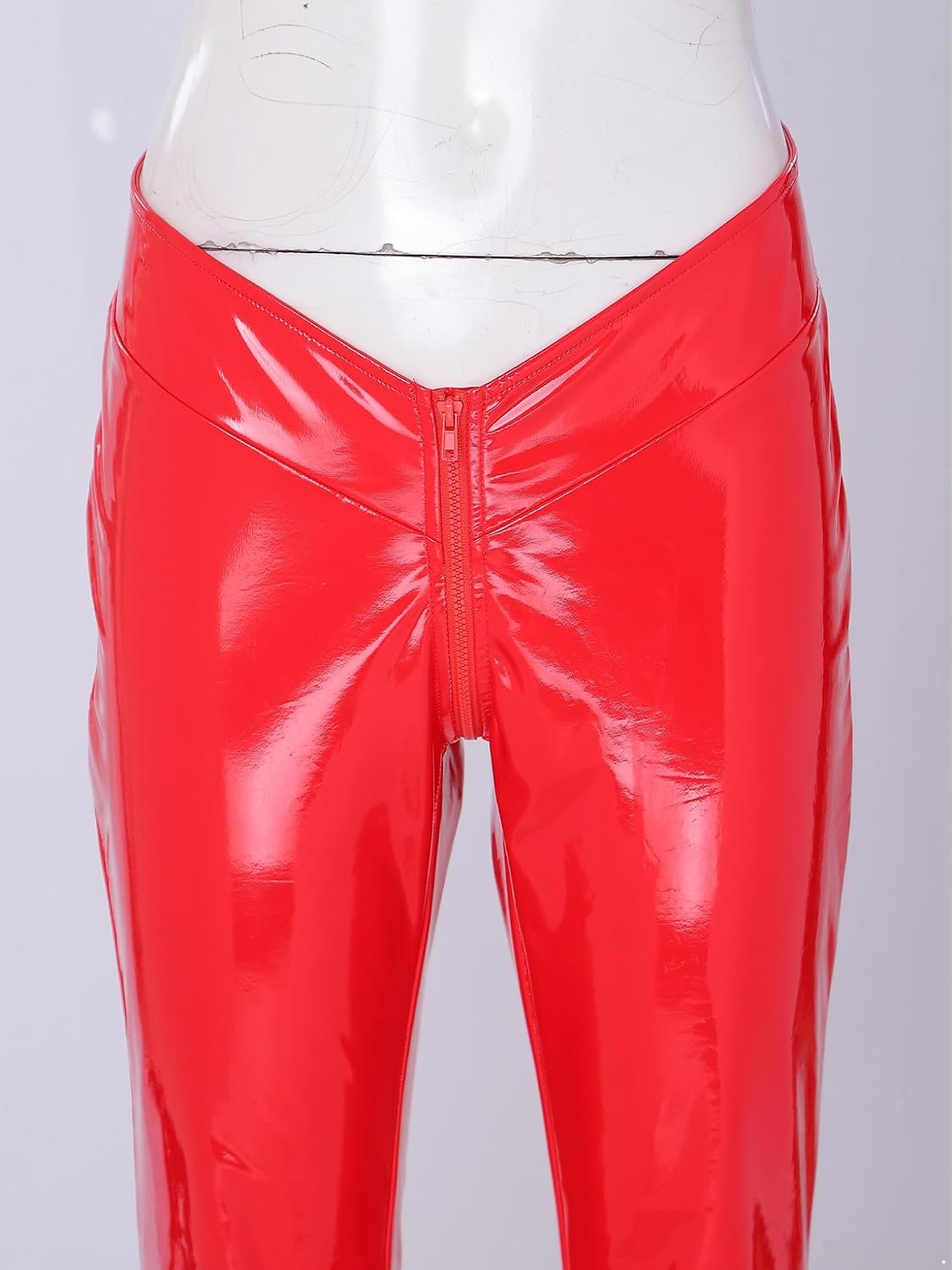 image:imageWomen Patent Leather Leggings Y2k Flared PantsRed