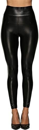 image:imageWomens Faux Leather Leggings Tummy Control Sexy Stretchy High Waisted Tight Booty Pants Elastic Waist Pull On BlackAblackfleece Lined