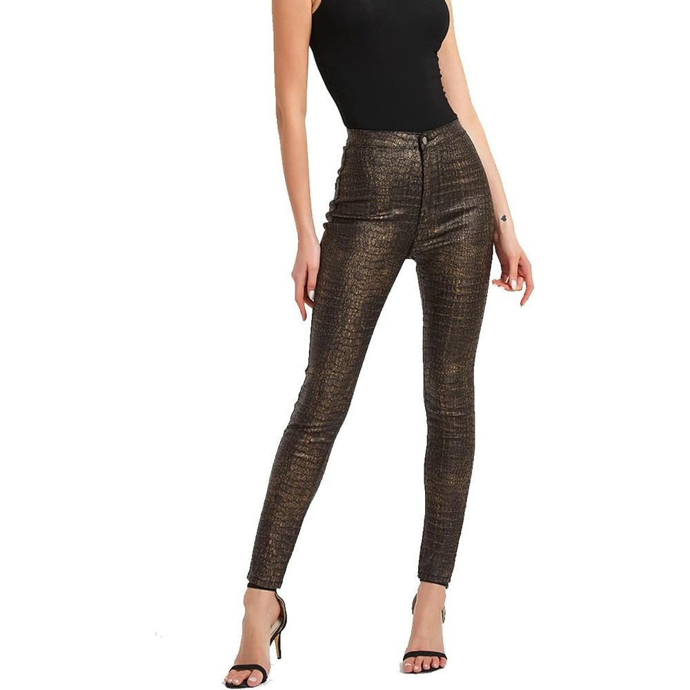 image:imageWomens Faux Leather Leggings Pants PU Elastic Sexy Crocodile Pattern Shaping Hip High Waisted TightsBlack