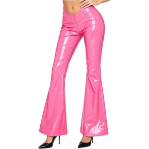 Women Patent Leather Leggings Y2k Flared Pants(Pink)
