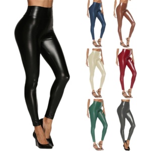 Women’s Faux Leather Leggings Tummy Control Sexy Stretchy High Waisted Tight Booty Pants Elastic Waist Pull On Black(Black)
