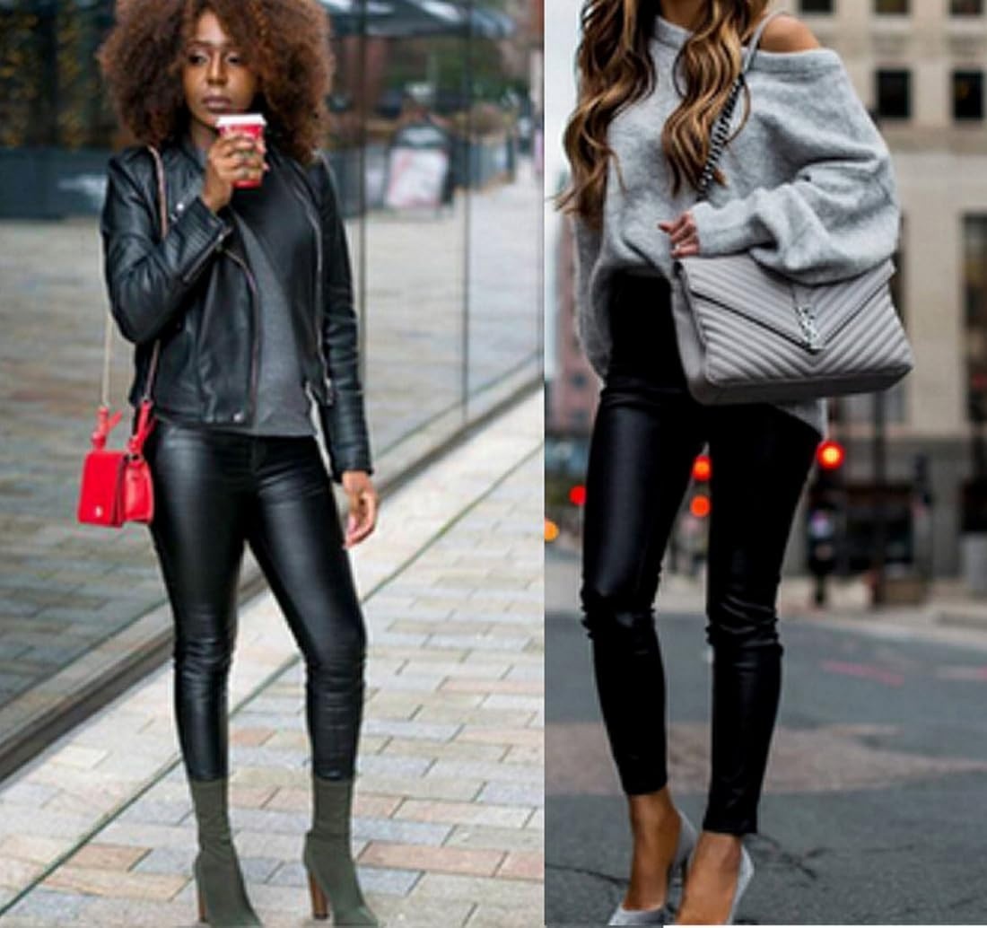 image:imageAIDAYOU Shiny Glossy Faux Leather Leggings for Women Pleather PantsBlackmatte