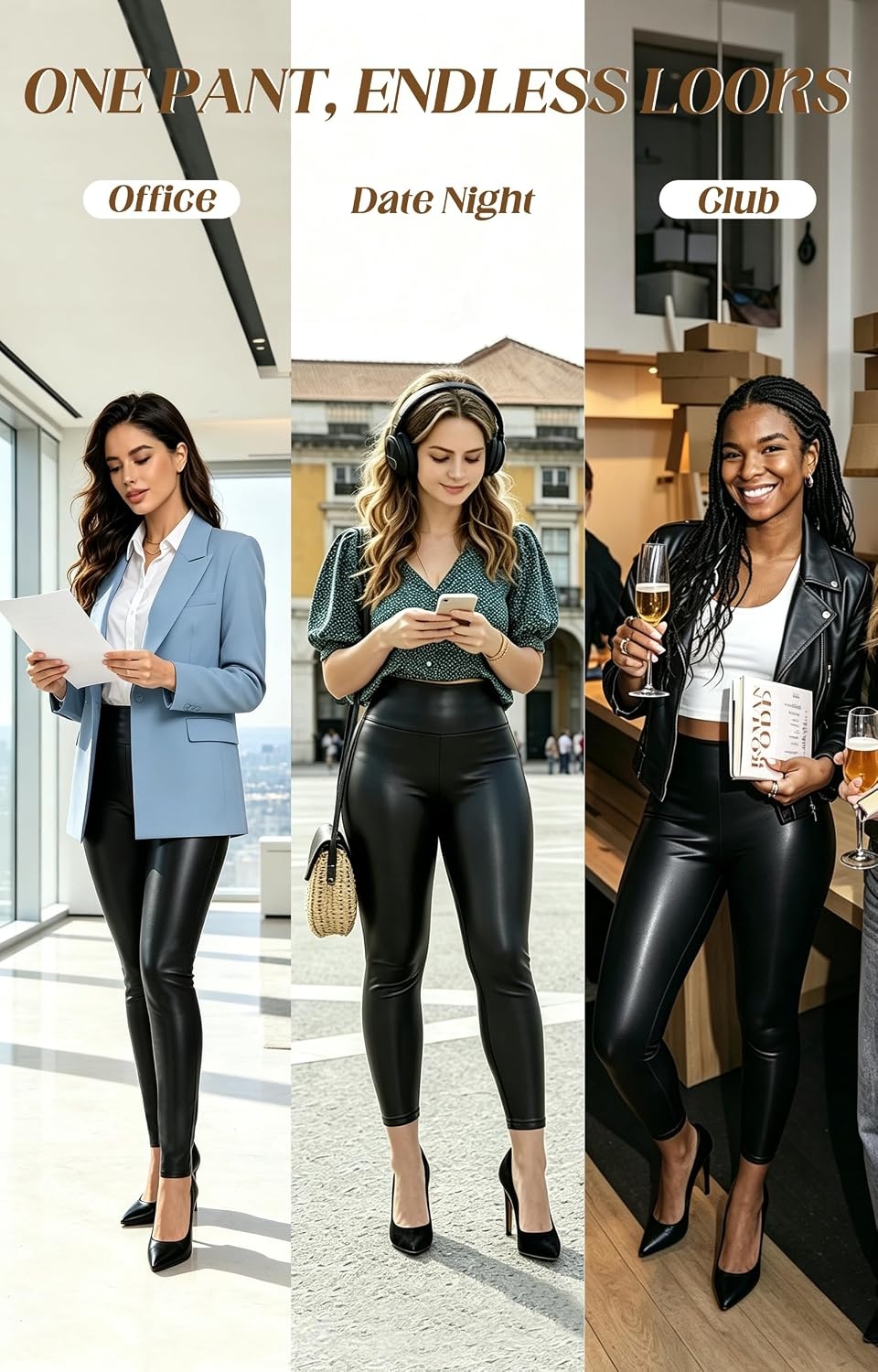 image:imageDAYOUNG Faux Leather Leggings for Women High Waisted Stretch Pleather PantsBlack