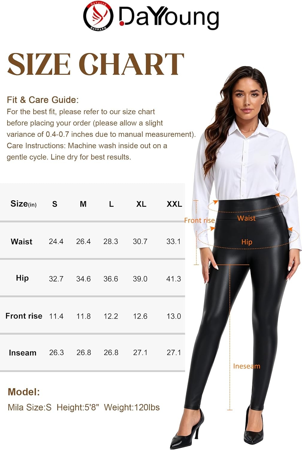 image:imageDAYOUNG Faux Leather Leggings for Women High Waisted Stretch Pleather PantsBlack