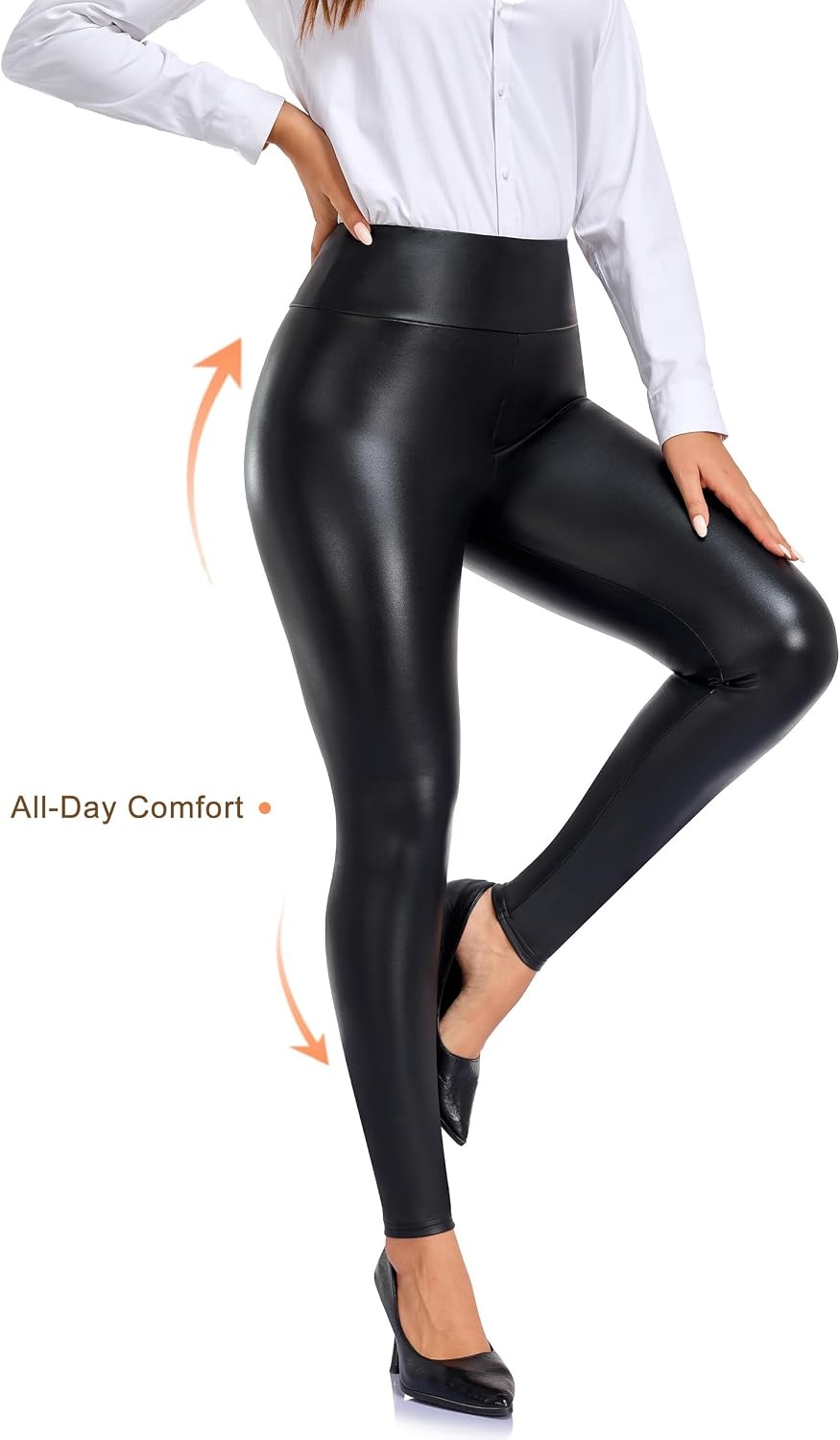 image:imageDAYOUNG Faux Leather Leggings for Women High Waisted Stretch Pleather PantsBlack