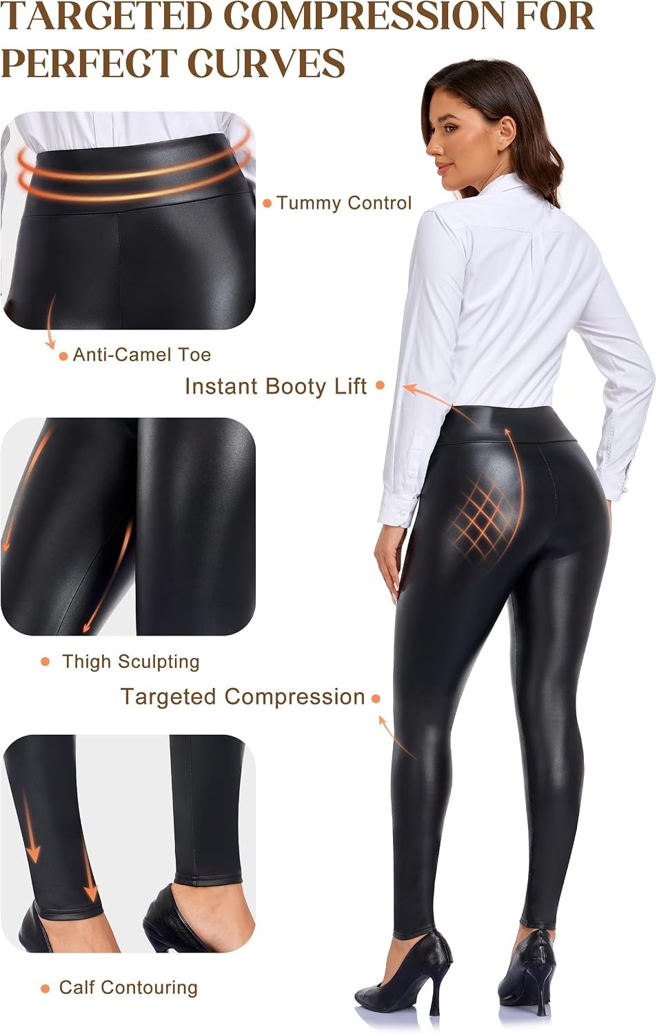 image:imageDAYOUNG Faux Leather Leggings for Women High Waisted Stretch Pleather PantsBlack