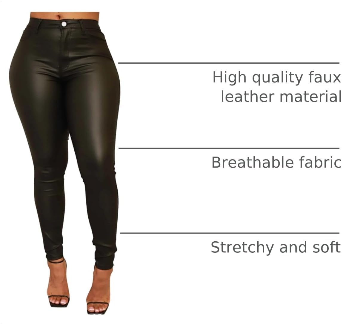 image:imageFaux Leather Leggings for Women Black High Waisted Stretch Leather PantsMatteblack