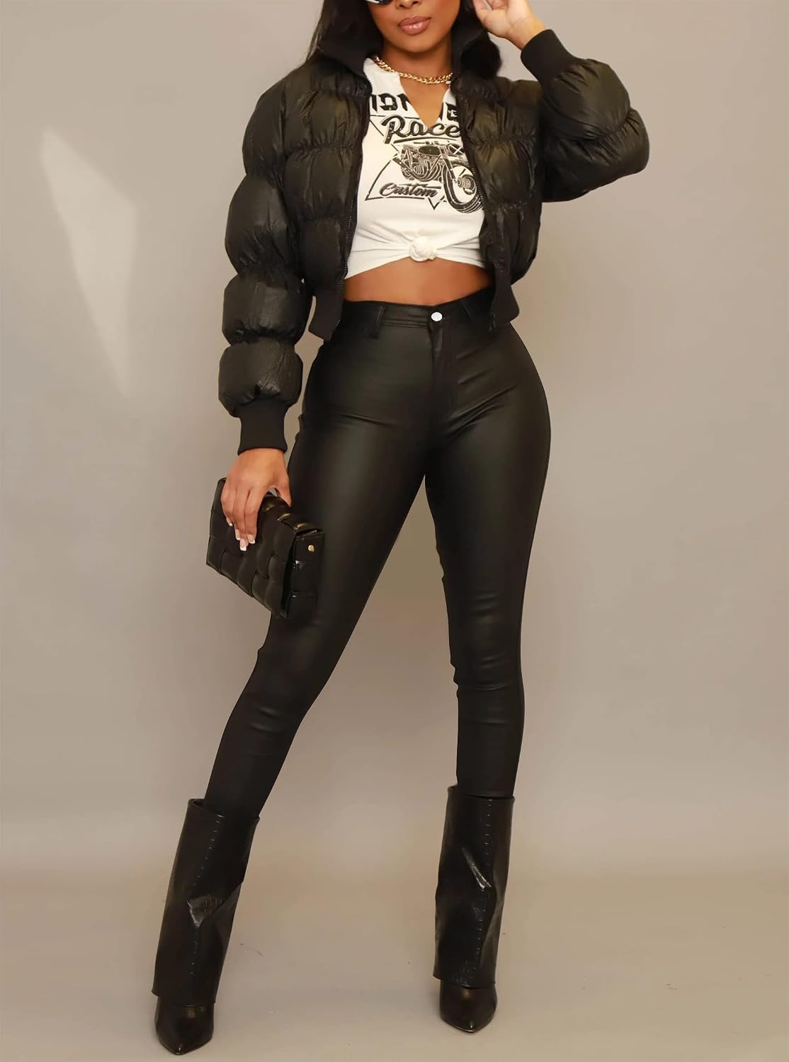 image:imageFaux Leather Leggings for Women Black High Waisted Stretch Leather PantsMatteblack