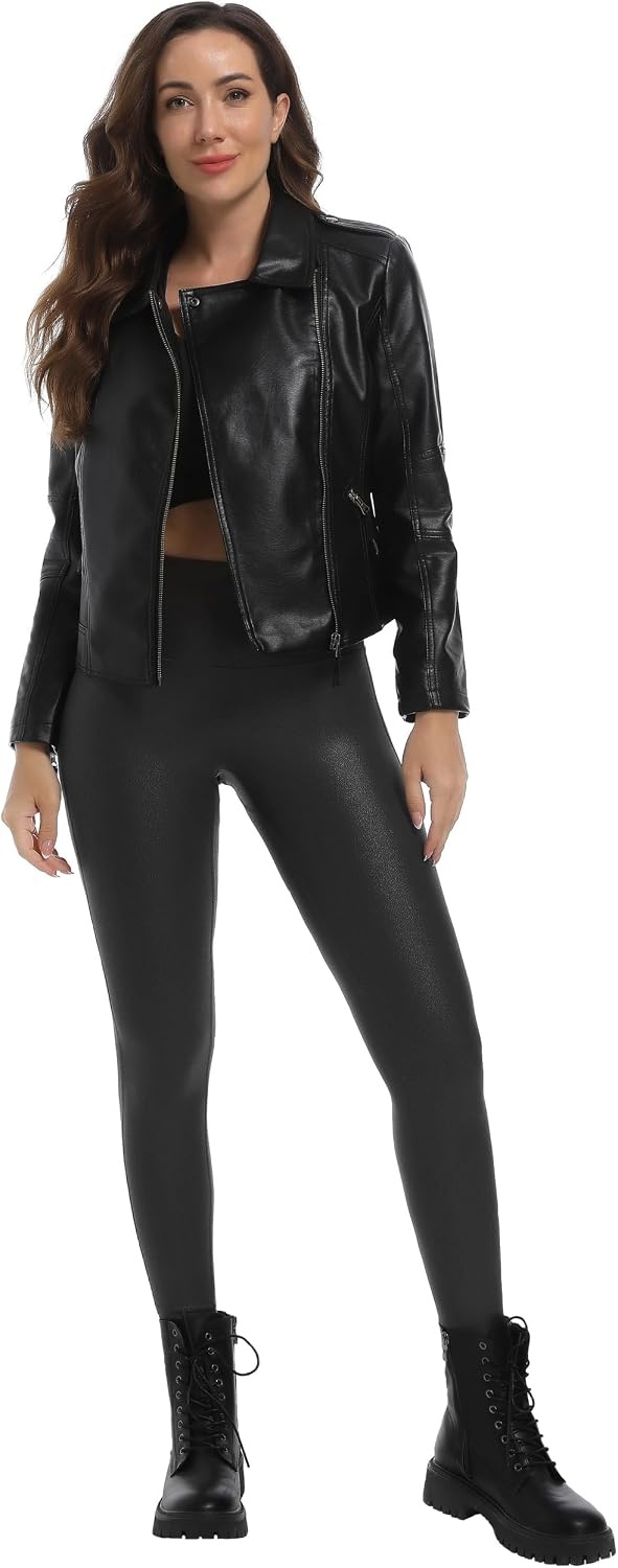 image:imageHARTPOR Faux Leather Leggings for Women 2528 Seamless StretchyBlack