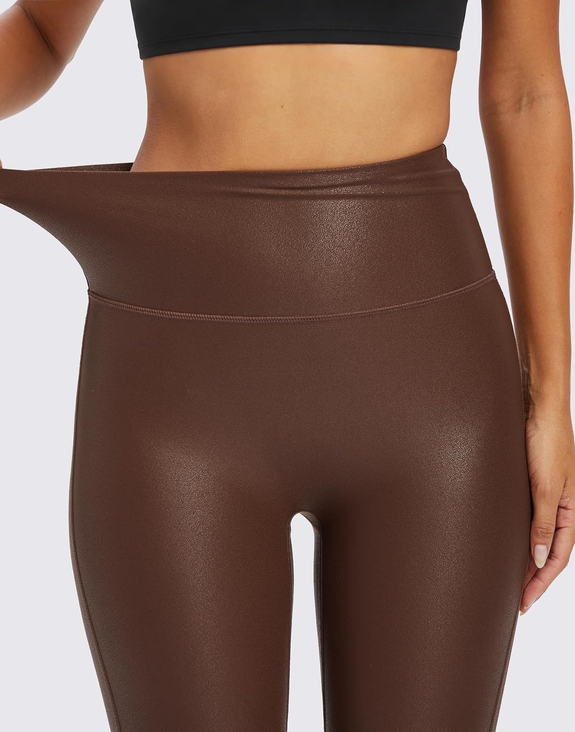 image:imageHARTPOR Faux Leather Leggings for Women 2528 Seamless StretchyBrown