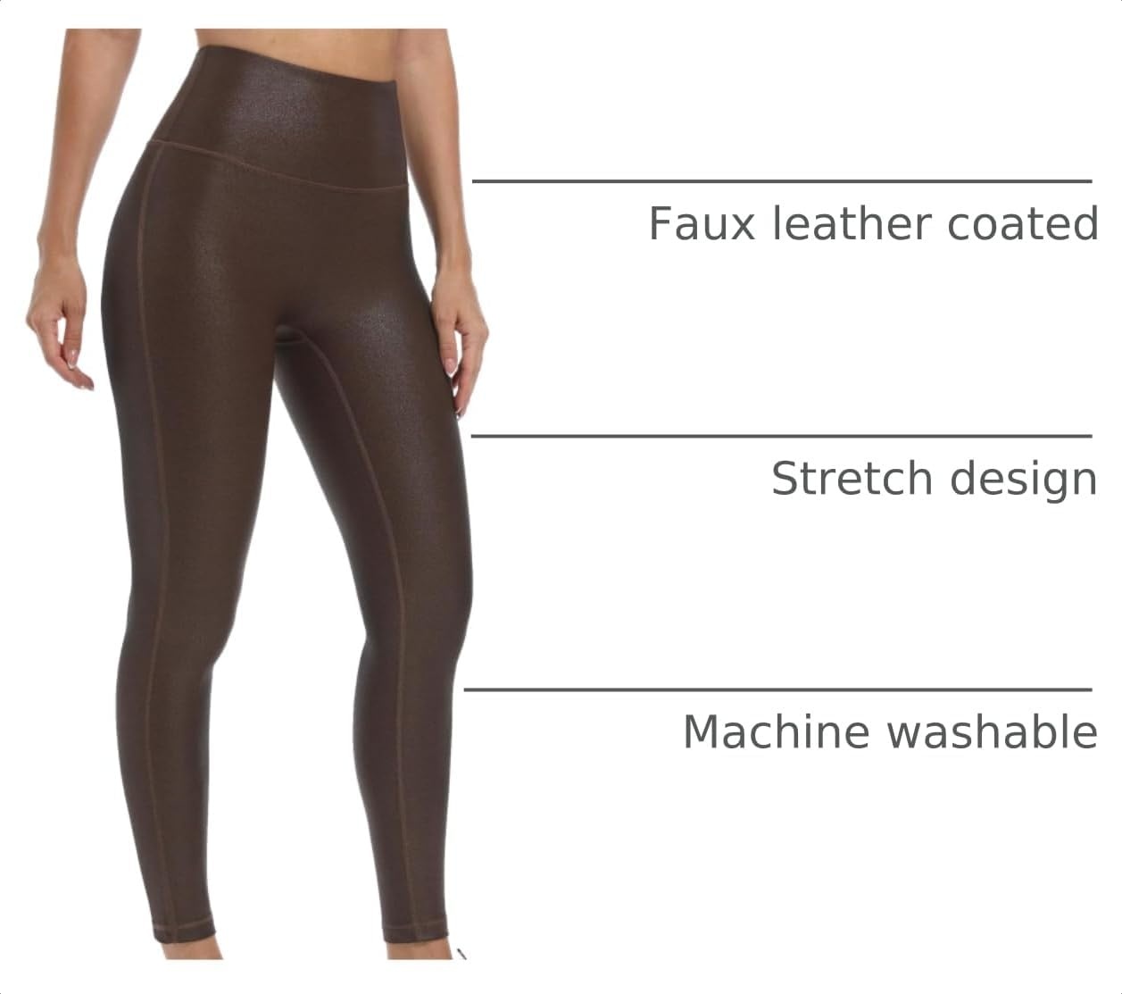 image:imageHARTPOR Faux Leather Leggings for Women 2528 Seamless StretchyBrown
