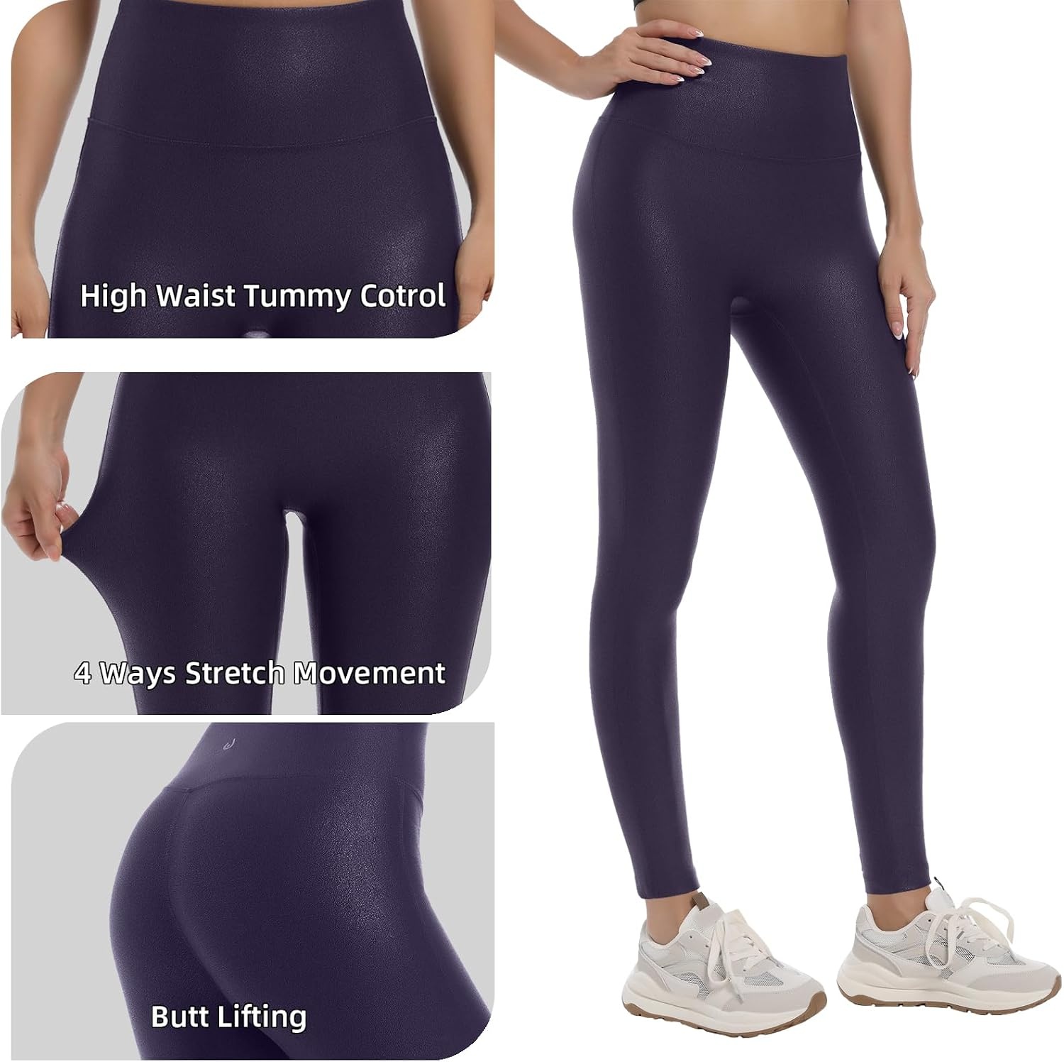 image:imageHARTPOR Faux Leather Leggings for Women 2528 Seamless StretchyNavy