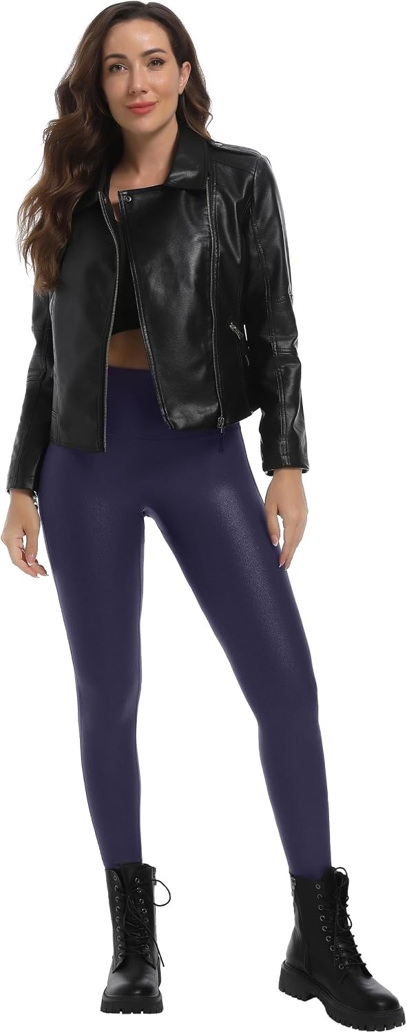 image:imageHARTPOR Faux Leather Leggings for Women 2528 Seamless StretchyNavy