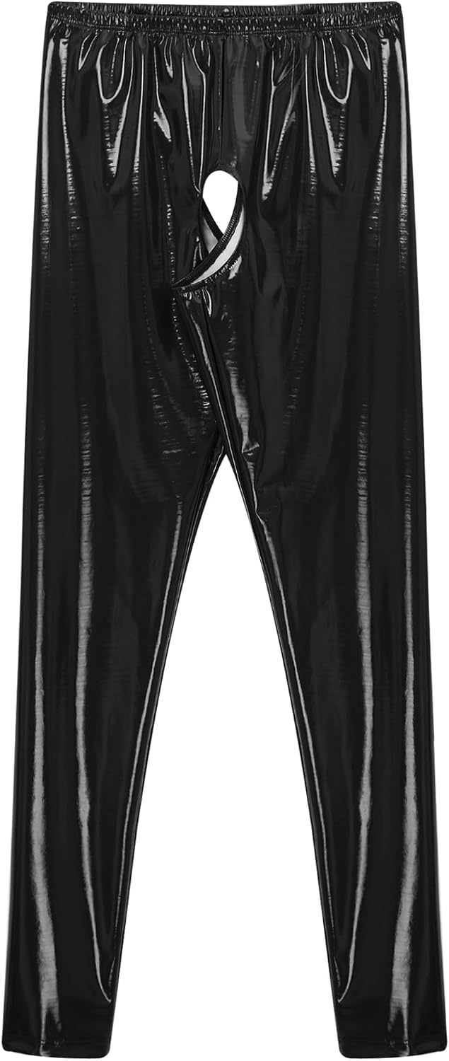 image:imageLejafay Womens Sexy Patent Leather Long Pants Crotchless Trousers Pole Dance Bottoms Latex LeggingsLong Black a