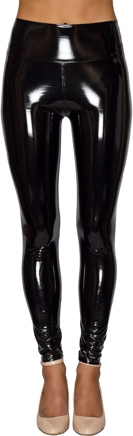 image:imageNewL Women Shiny Metallic Sports Leggings Bright Pencil PantBlack