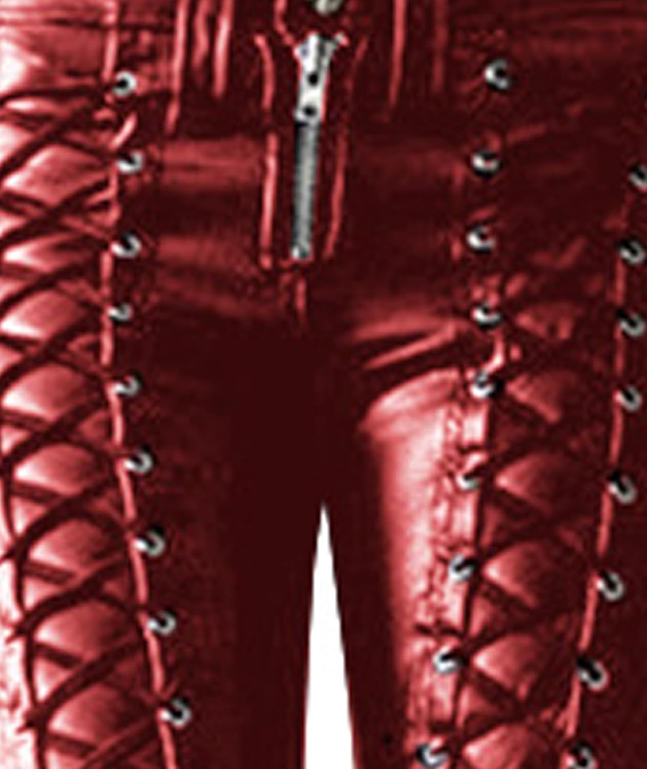 image:imageSOMTHRON Womens PU Faux Leather Pants Skinny Leggings Lace Up Bandage Gothic Punk Studded Tight PantsRed