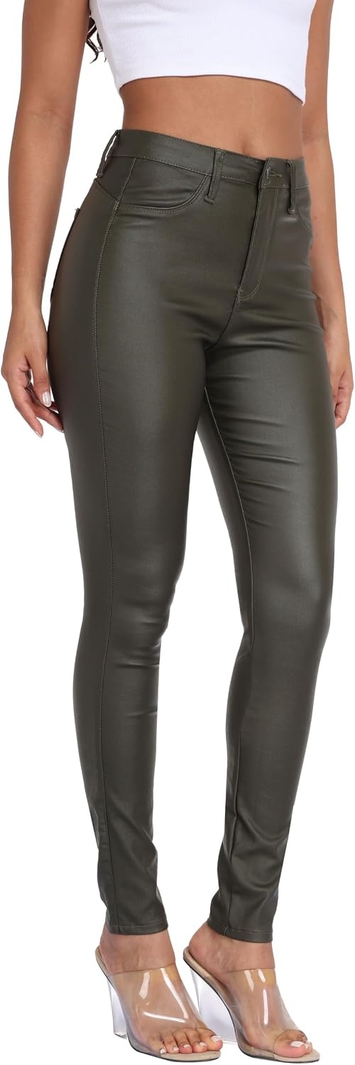 image:imageStretchy Faux Leather Pants PU Coated Legging Juniors for Women104green