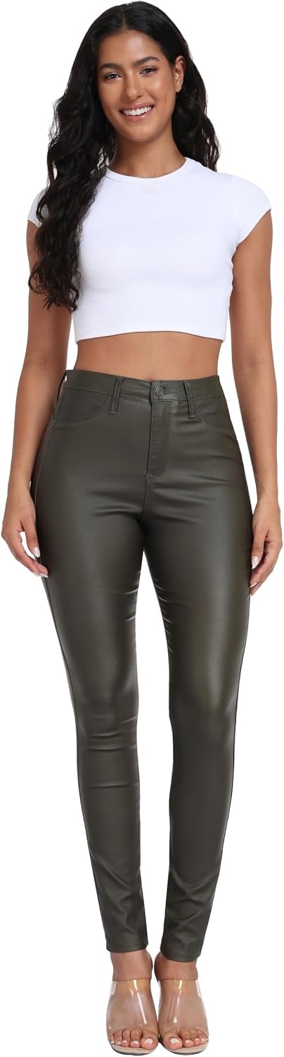 image:imageStretchy Faux Leather Pants PU Coated Legging Juniors for Women104green