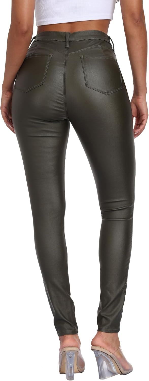 image:imageStretchy Faux Leather Pants PU Coated Legging Juniors for Women104green