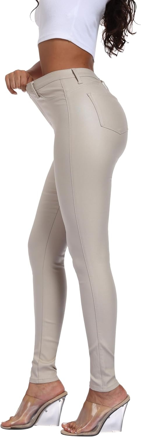 image:imageStretchy Faux Leather Pants PU Coated Legging Juniors for Women104khaki