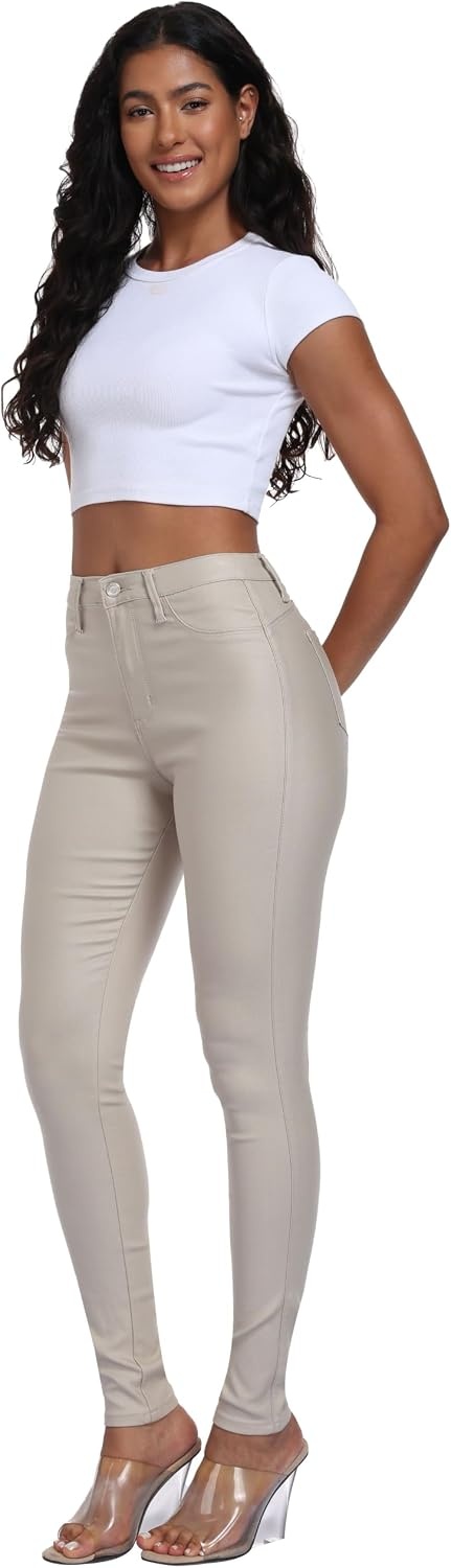image:imageStretchy Faux Leather Pants PU Coated Legging Juniors for Women104khaki