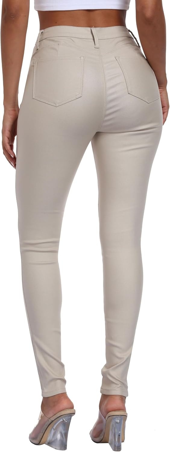 image:imageStretchy Faux Leather Pants PU Coated Legging Juniors for Women104khaki