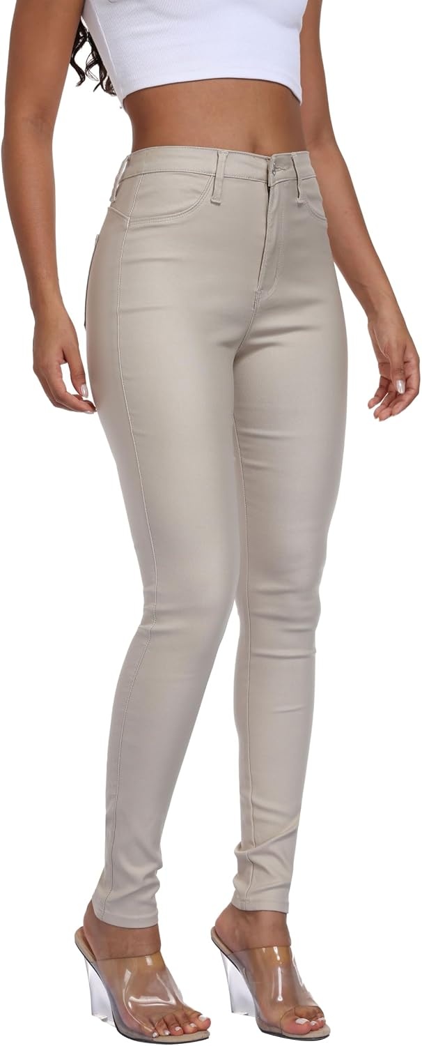 image:imageStretchy Faux Leather Pants PU Coated Legging Juniors for Women104khaki