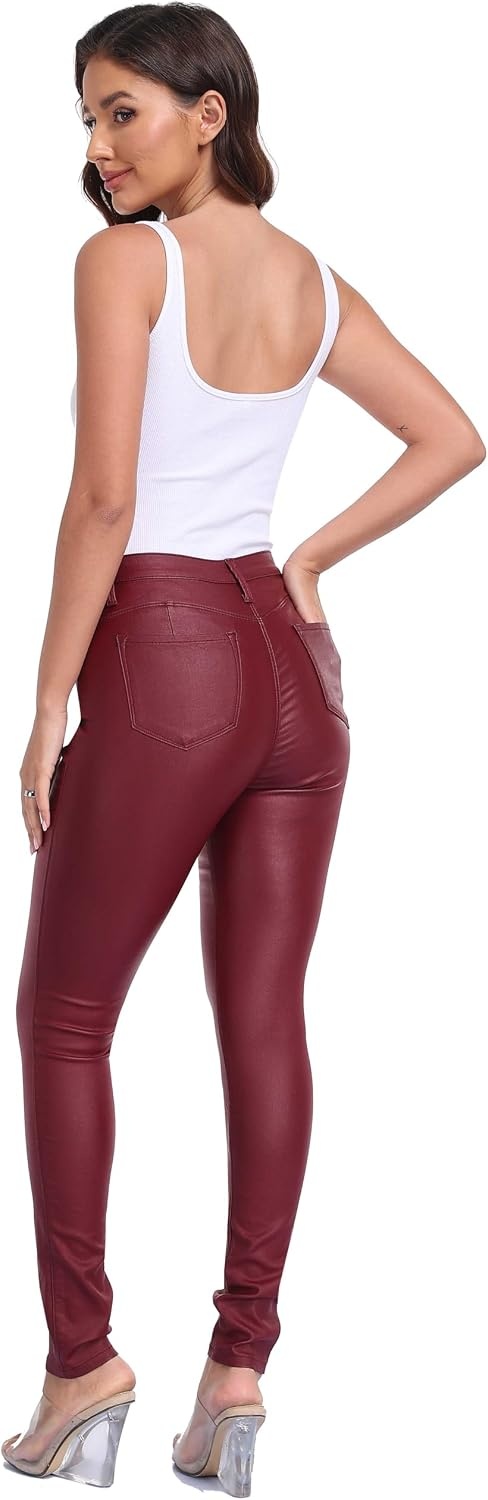 image:imageStretchy Faux Leather Pants PU Coated Legging Juniors for Women104wine Red