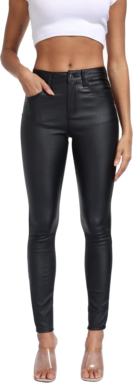 image:imageStretchy Faux Leather Pants PU Coated Legging Juniors for Women111black