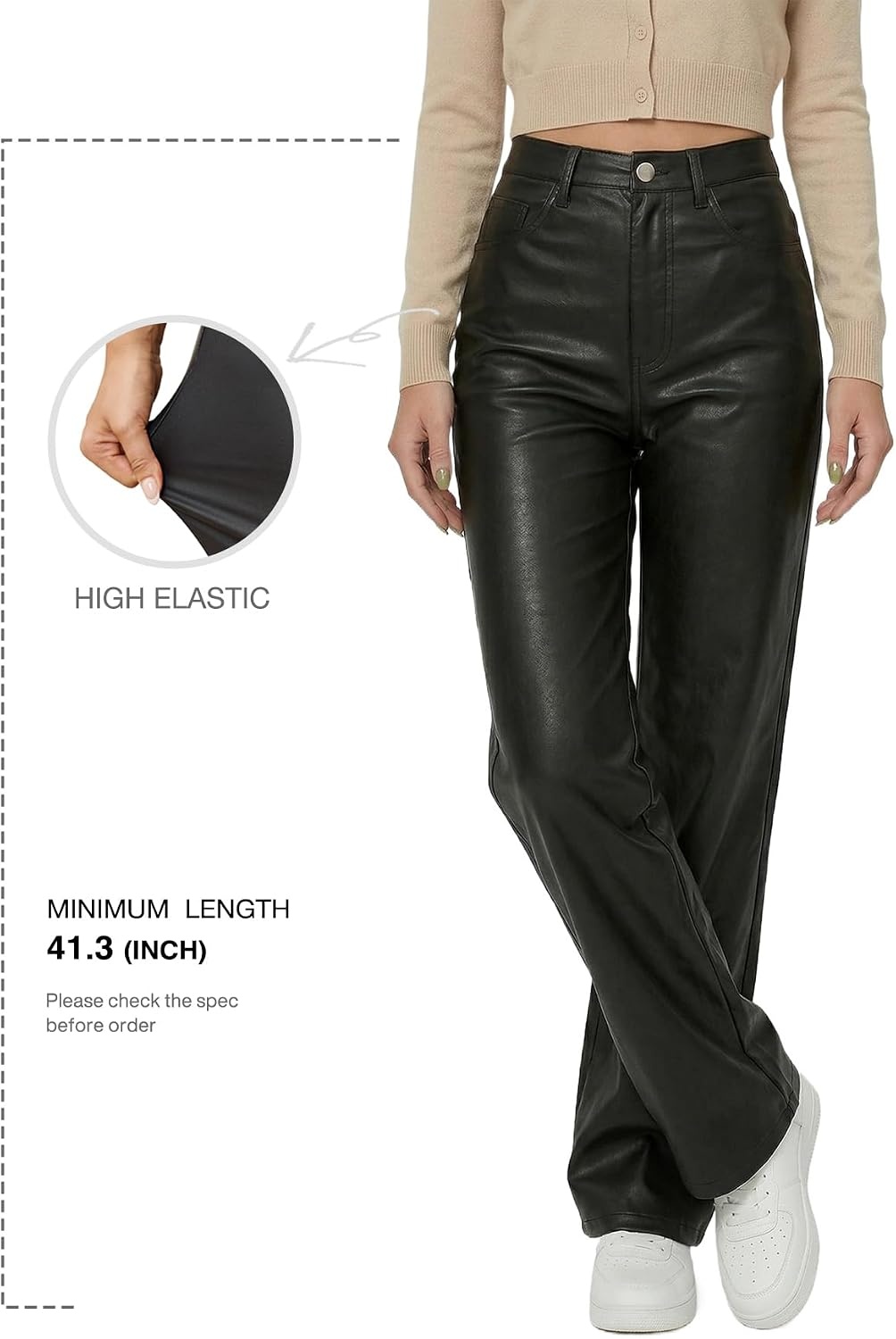 image:imageTHE LOVE BRAND Womens Faux Leather Pants Black Straight Leg Pant High Waist Black Leggings Wide Leg Coated PU TrousersBlack