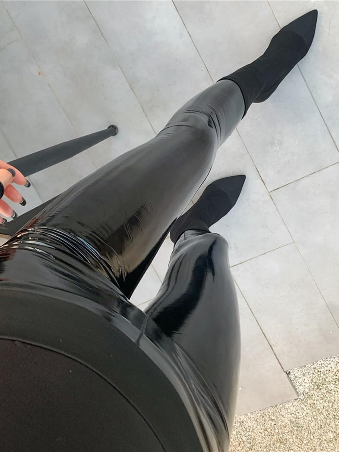 image:imageVxuxlje Womens Patent Leather Wet Look Leggings Latex Rubber Skinny Pants Trousers BottomsBlack