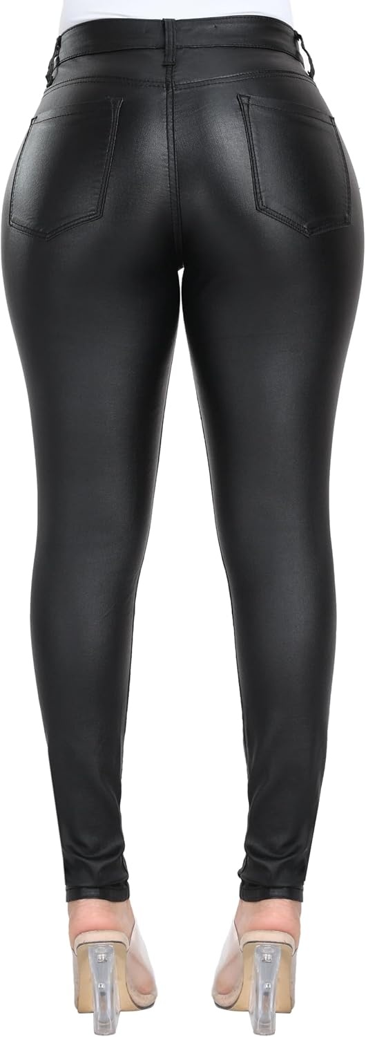 image:imageWAYRUNZ Womens High Waisted Stretch Faux Leather Pants PU Coated Legging Juniors079black