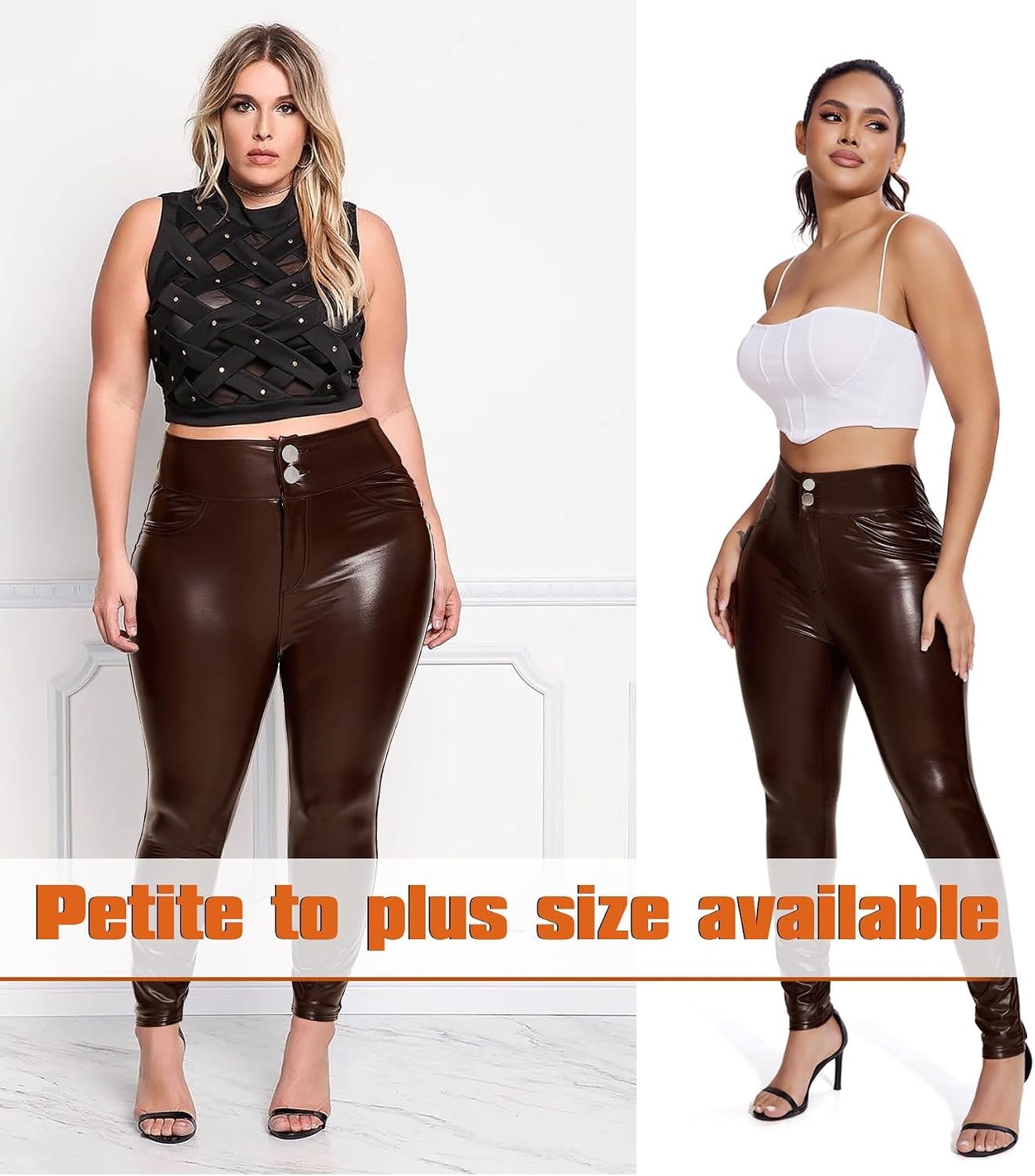 image:imageWomen Faux Leather Leggings Sexy PU Leather PantsButtonbrown