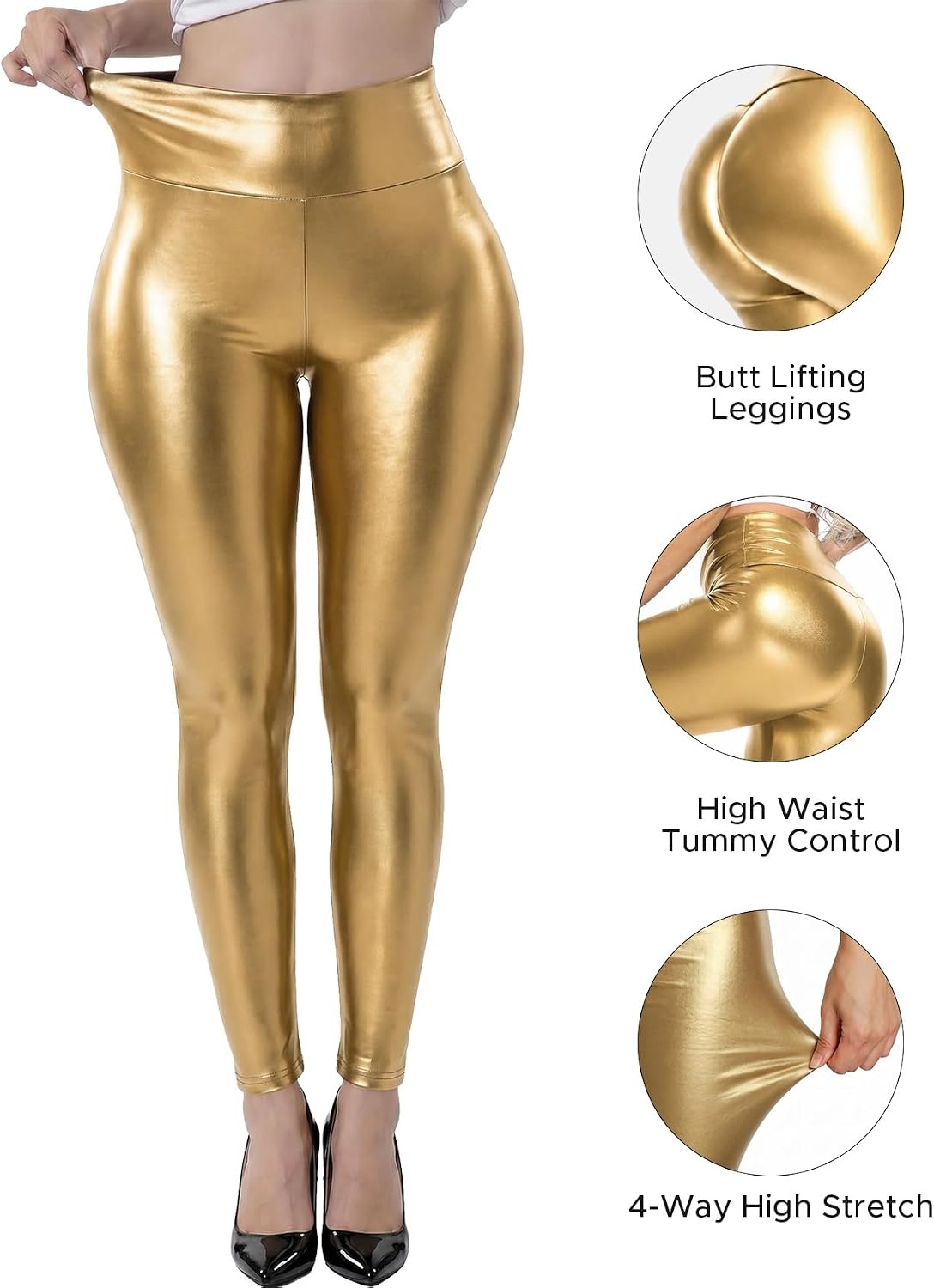 image:imageWomen Faux Leather Leggings Sexy PU Leather PantsGold