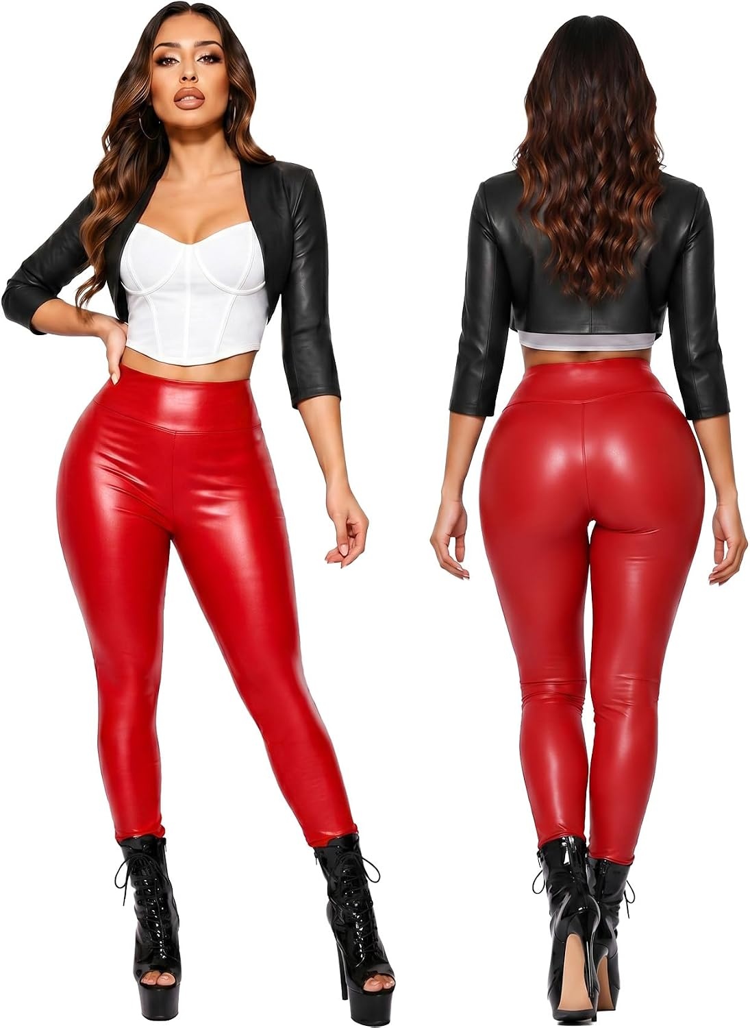 image:imageWomen Faux Leather Leggings Sexy PU Leather PantsRed
