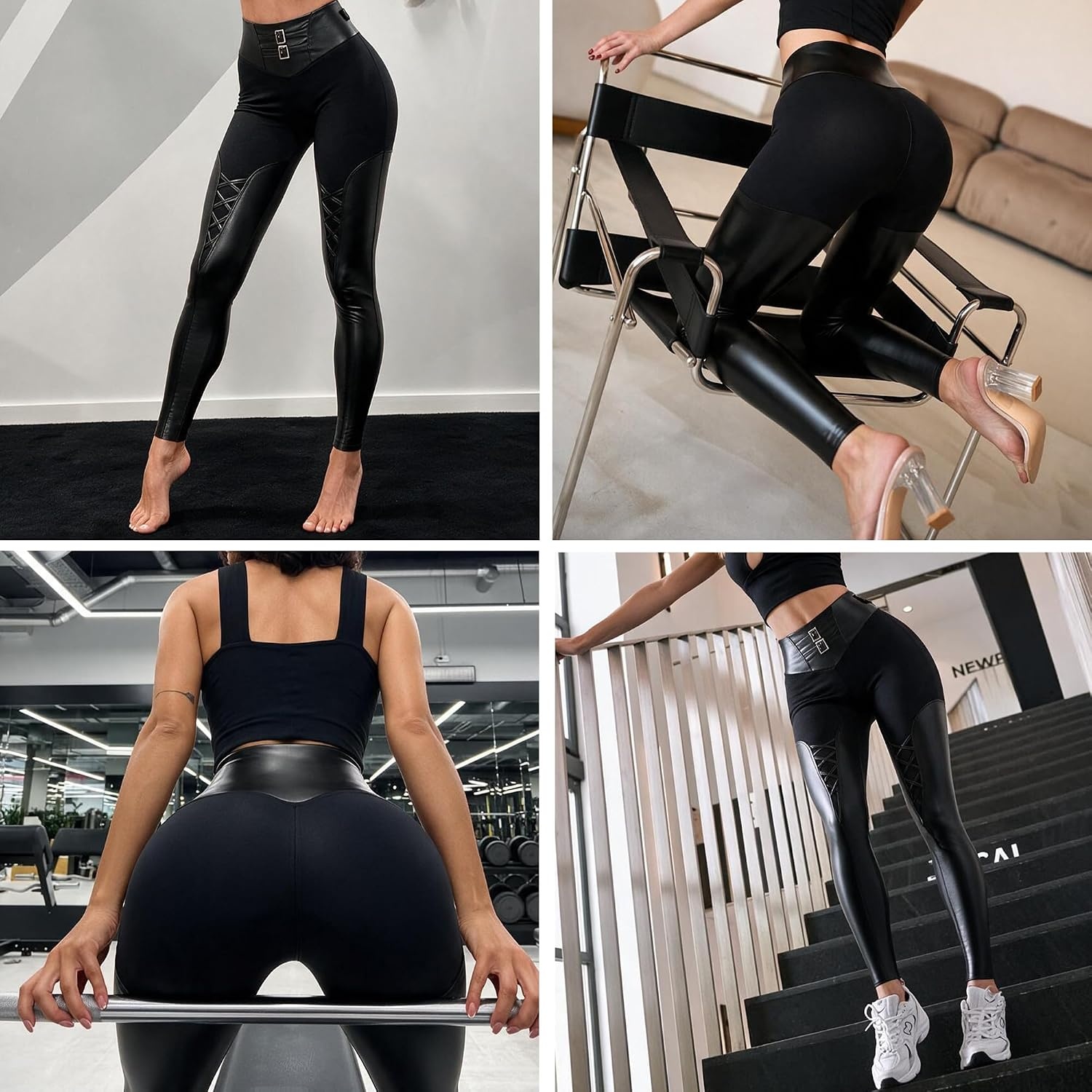 image:imageZASUWA Womens Faux Leather Leggings High Waist PU Black Tummy Control PantsBlack