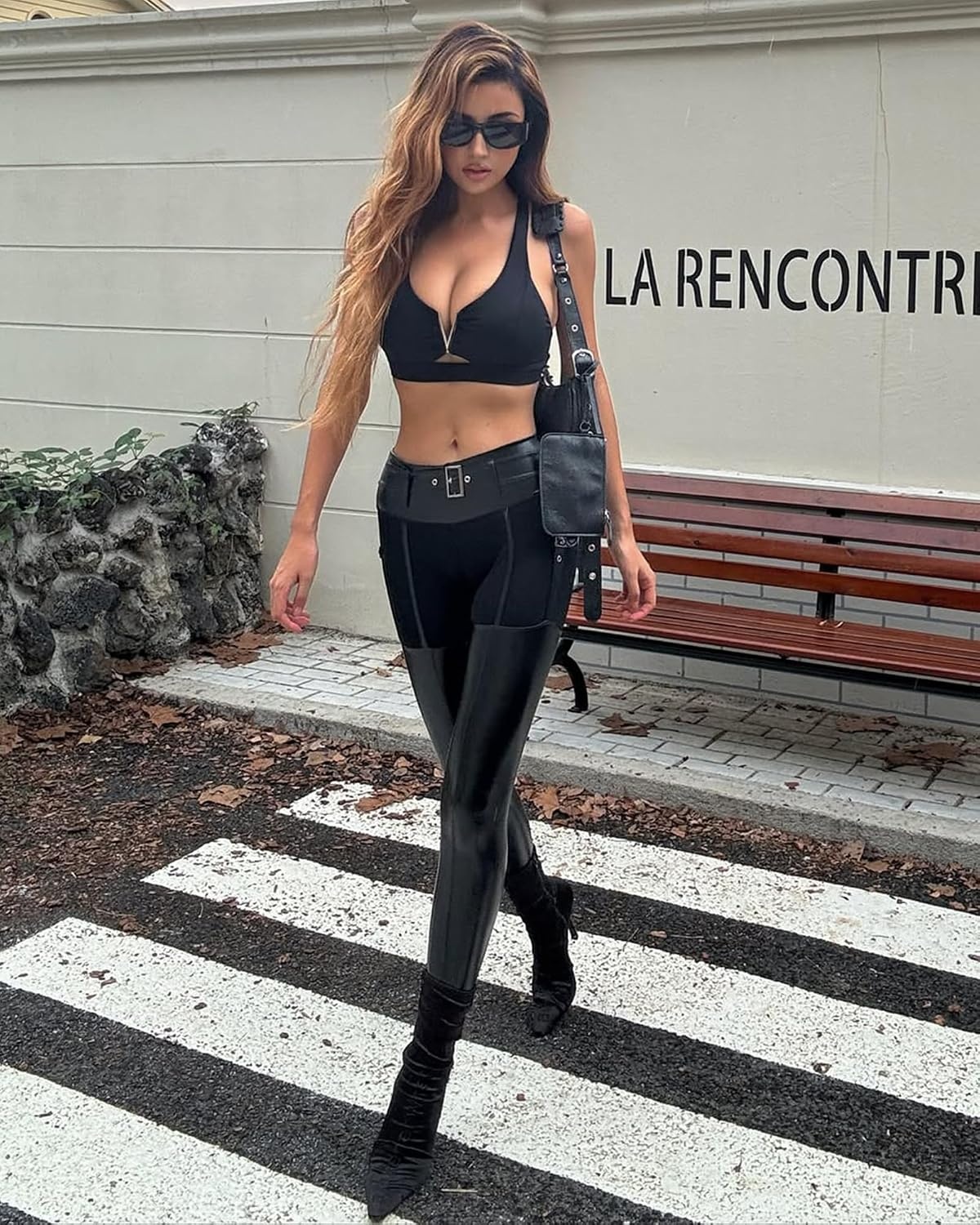 image:imageZASUWA Womens Faux Leather Leggings High Waist PU Black Tummy Control PantsBlack