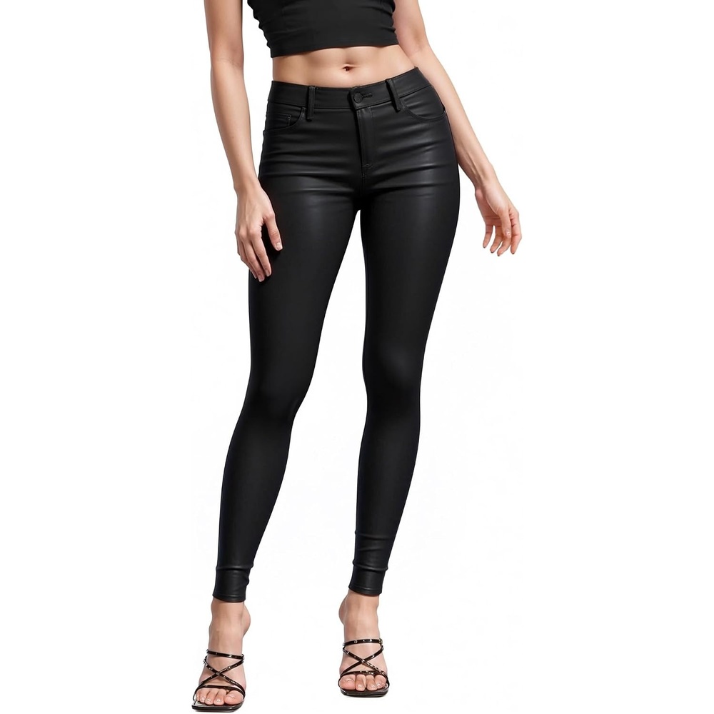image:imageHybrid amp Company Womens Stretch Coated Skinny PantsP44799skblack