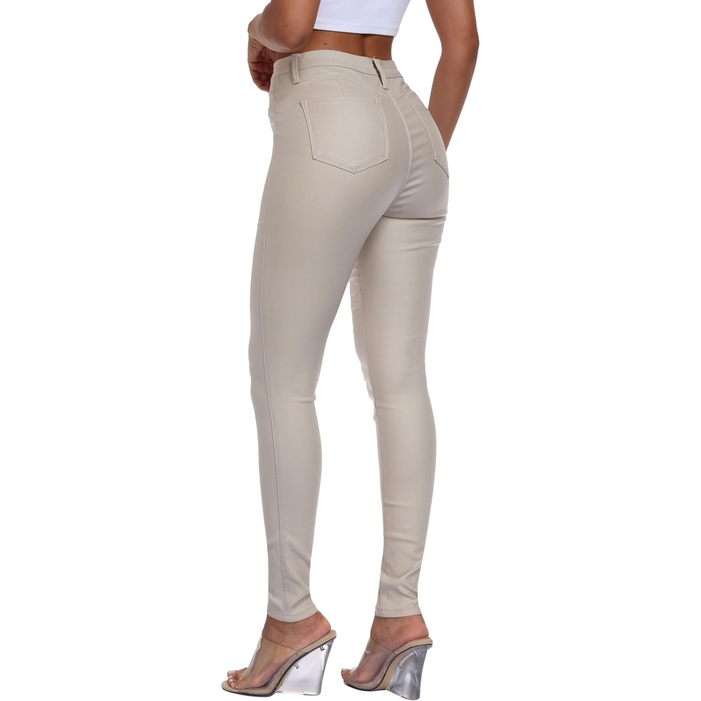 image:imageStretchy Faux Leather Pants PU Coated Legging Juniors for Women104khaki