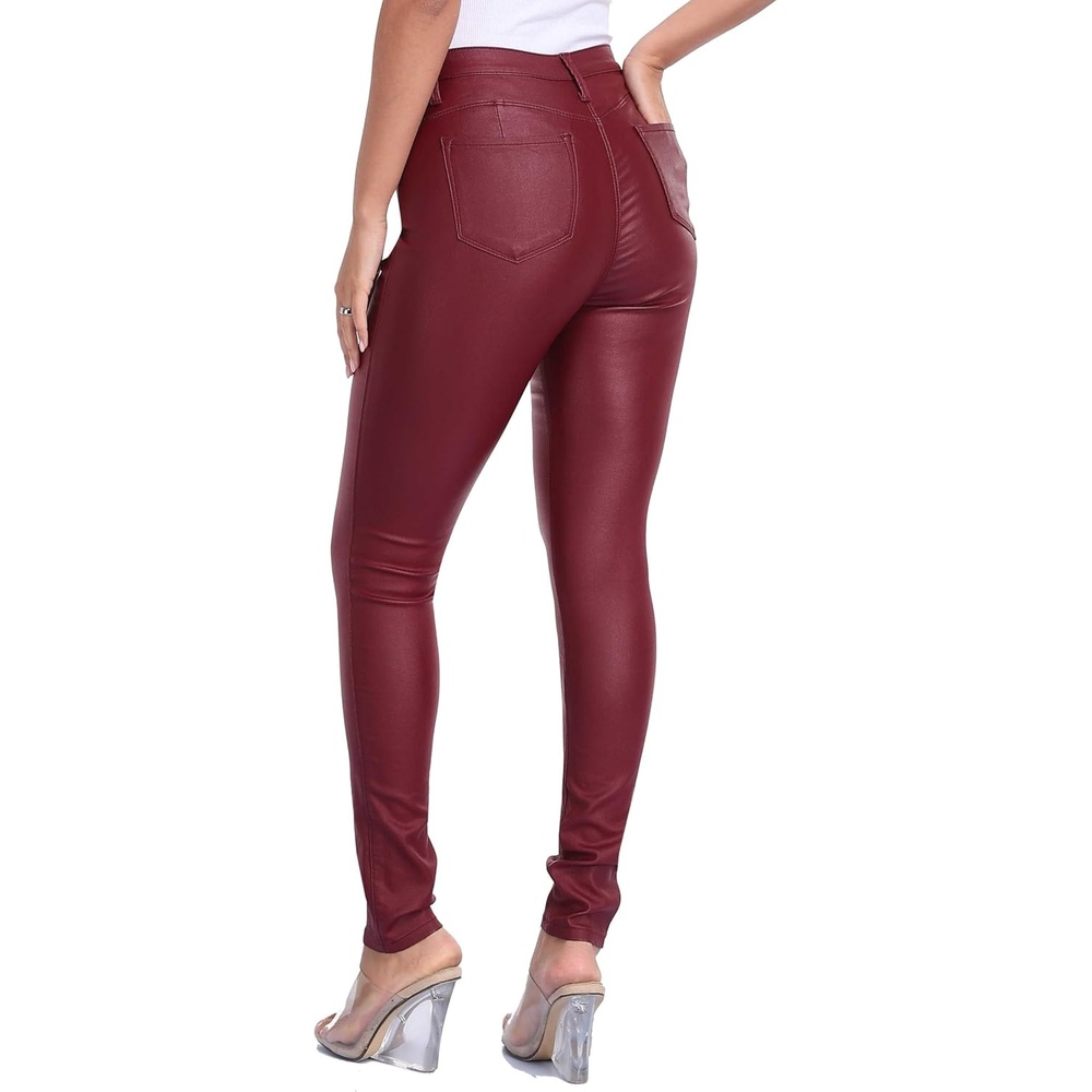 image:imageStretchy Faux Leather Pants PU Coated Legging Juniors for Women104wine Red