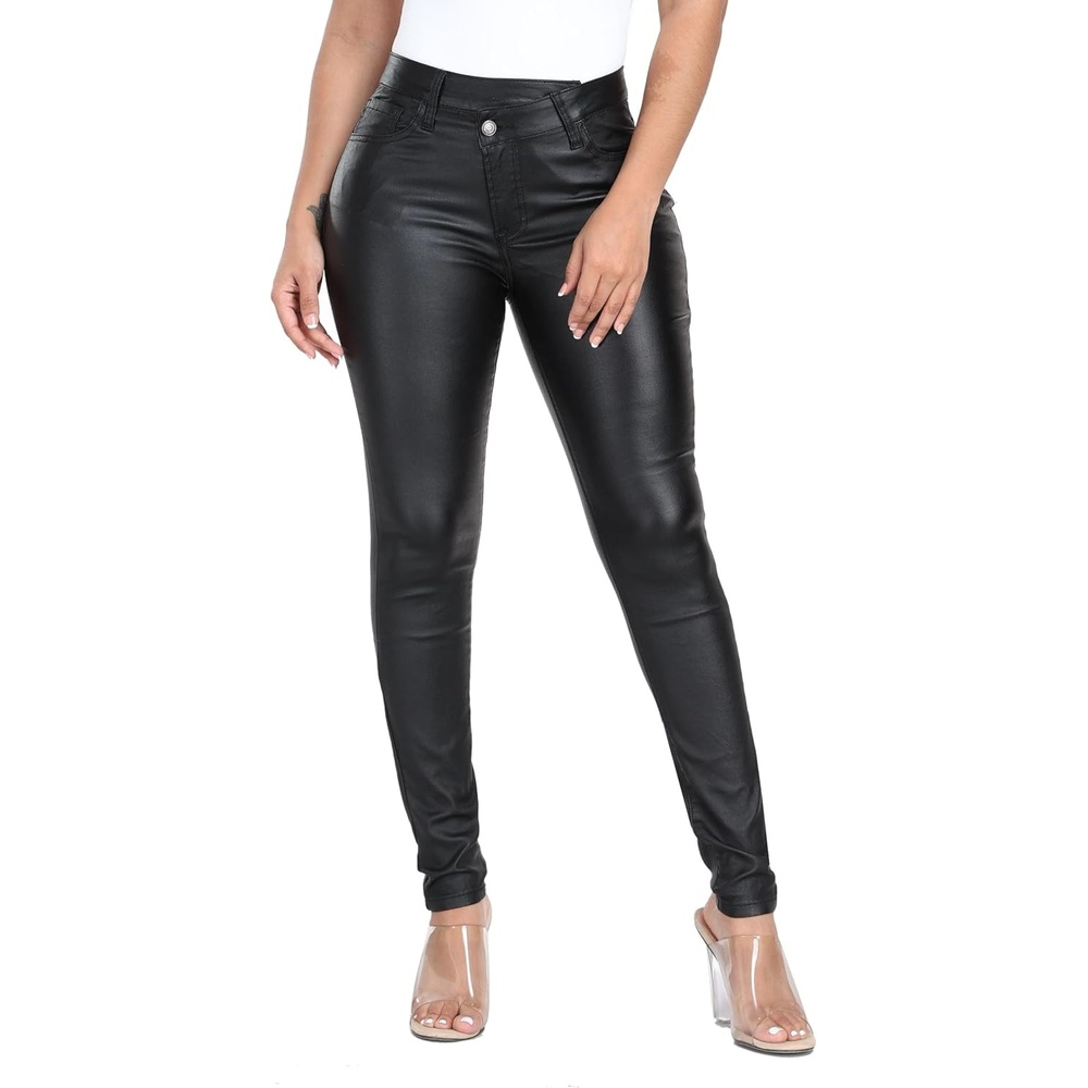 image:imageWAYRUNZ Womens High Waisted Stretch Faux Leather Pants PU Coated Legging Juniors079black