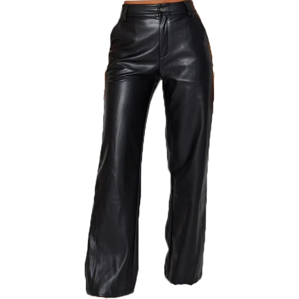 image:imageWomens AutumnWinter Artificial Leather High Waist Tight Casual PantsBlack