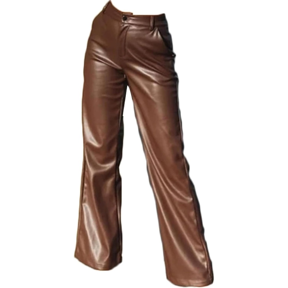 image:imageWomens AutumnWinter Artificial Leather High Waist Tight Casual PantsCoffee