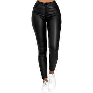 Avanova Women Faux Leather High Waist Sexy Leggings Stretchy Skinny Pants(S-black)
