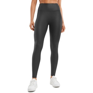 CRZ YOGA Faux Leather Leggings 28″(Black Foil Pattern)