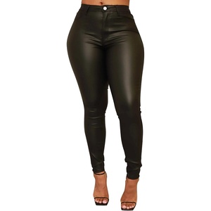 Faux Leather Leggings for Women, Black High Waisted Stretch Leather Pants(Matte-black)