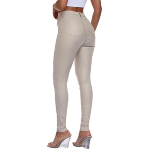 Stretchy Faux Leather Pants PU Coated Legging Juniors for Women(104-khaki)