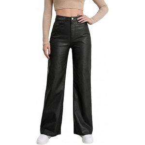 THE LOVE BRAND Women’s Faux Leather Pants Black Straight Leg Pant High Waist Black Leggings Wide Leg Coated PU Trousers(Black)